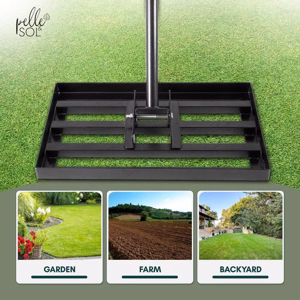Pelle & Sol Stainless Steel Lawn Levelling Rake in Black and Silver, W: 43 cm, D: 25 cm – 5