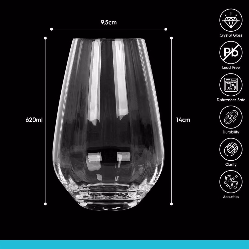 Argon Tableware Kensington Optic Crystal Highball Tumbler Glasses, 620ml, Pack of 6, Transparent – 4