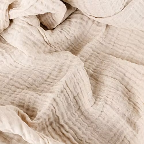 Riva Home Woven Cotton Muslin Throw with Fringes in Beige, W/D/H: 240 x 260 cm – 2