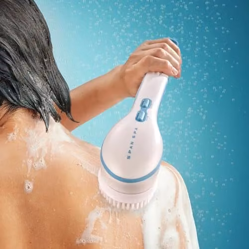 mysmartbuy Battery Operated Body Brush for Shower with 4 Attachments, White, H x W x D: 34 x 7.5 x 8 cm