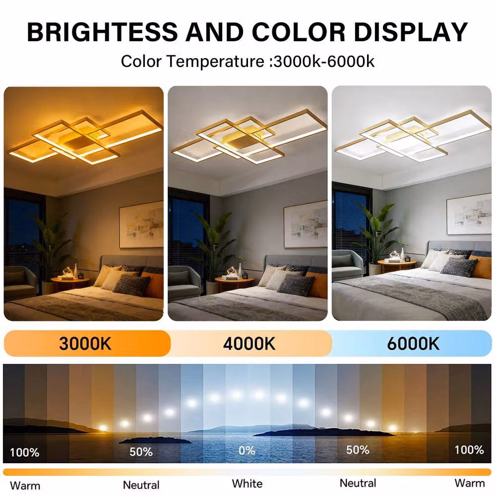 INMTFEI Modern Gold Geometric LED Ceiling Light with Dimmable Adjustable Lighting – 2