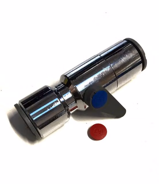 John Guest Chrome Plated Straight Lever Ball Valve 15mm in Silver