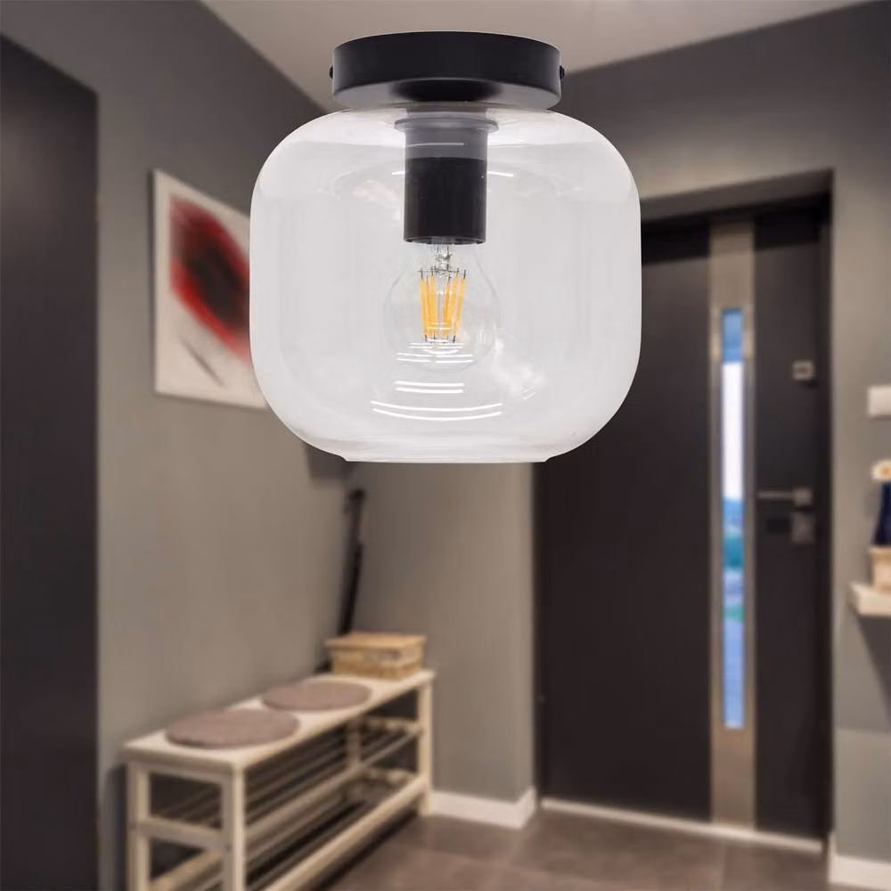 First Choice Lighting Bletch Modern Round Ceiling Light Fitting with Transparent Glass and Black Metal Finish – 2