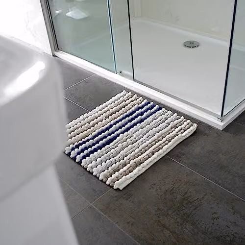 Allure Bath Fashions Blue Striped Boho Cotton Blend Square Bath Mat, W/D/H: 50 x 50 x 1 cm – 2