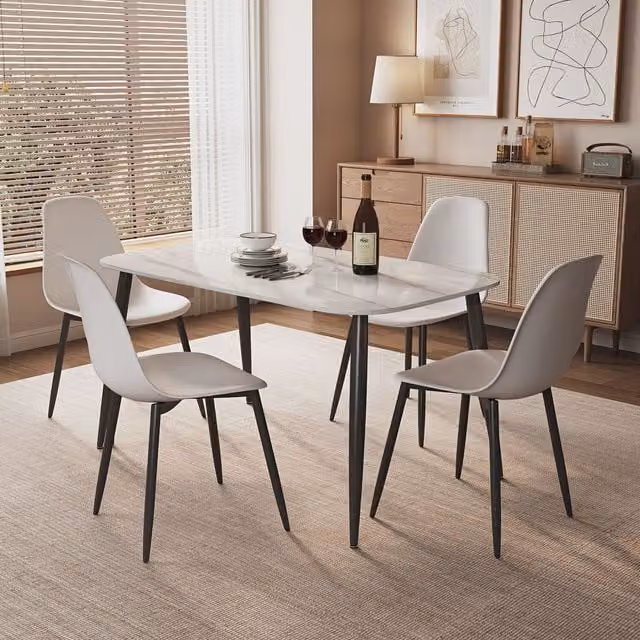 Core Products Aspen Gloss White Sintered Stone Rectangular Dining Table and 4 Curve Chair Set