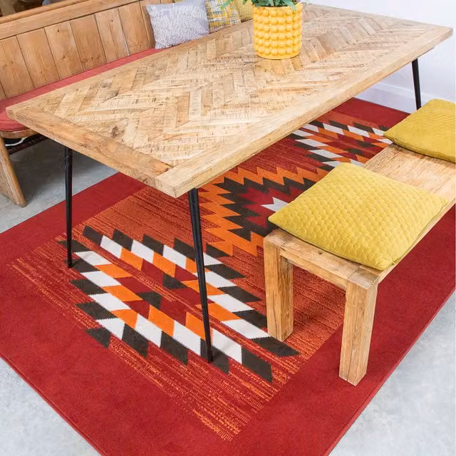 The Rug House Red Geometric Ethnic Living Room Rug, W: 280 cm, D: 190 cm