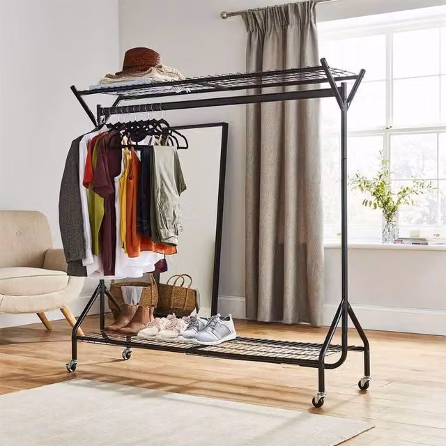 FORGEVIO Heavy Duty Metal Clothes Rail in Black, W: 150 cm, D: 46.5 cm, H: 46.5 cm – 1