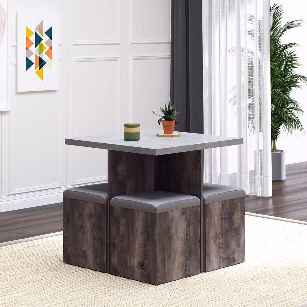 STILVORA Modern Square Dining Set with Table and Chairs in Matt Brown MDF Wood – 3