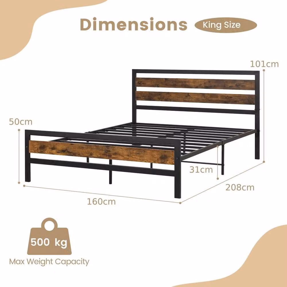 FLAVORA King Metal and Wood Bed Frame with Storage Drawers in Black, 160 x 200 cm – 2