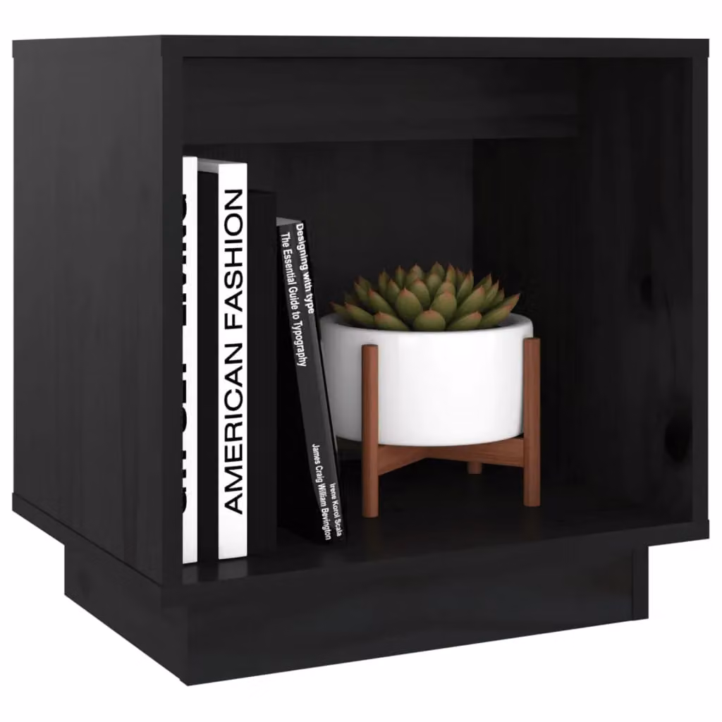 Berkfield Home Set of 2 Black Solid Pine Wood Bedside Cabinets W/D/H: 40 x 30 x 40 cm – 3
