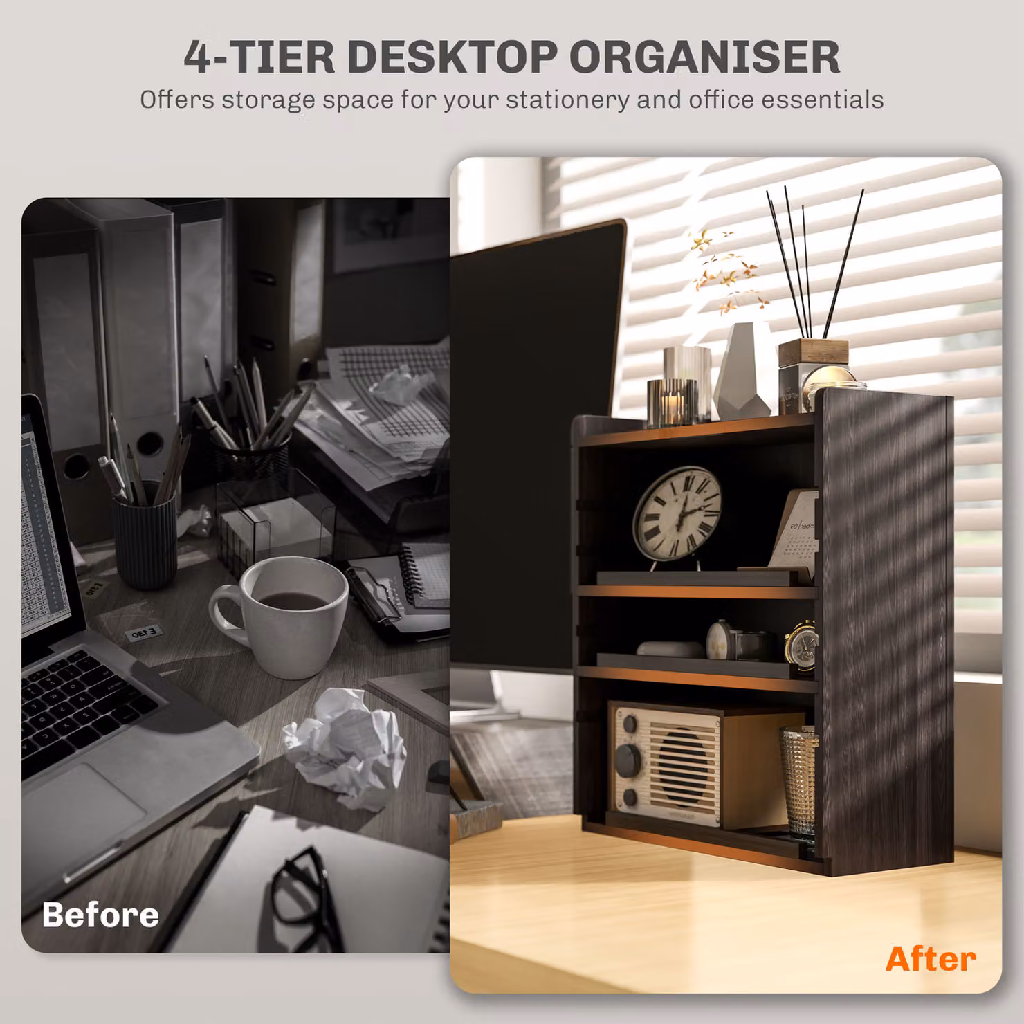 HOMCOM Four-Tier Desktop Organiser in Brown Oak with Adjustable Shelves – 3