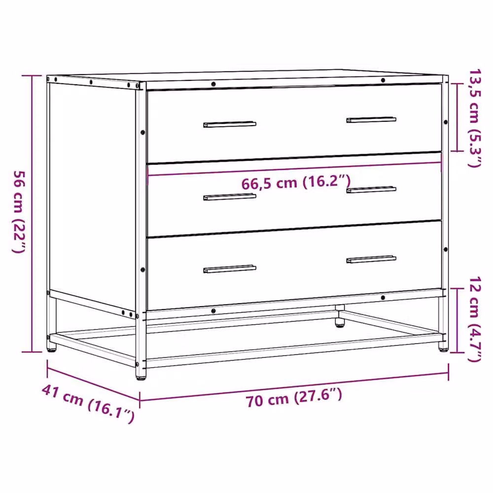 Berkfield Home Grey Sonoma Drawer Cabinet, W: 70 cm, D: 41 cm, H: 56 cm – 4