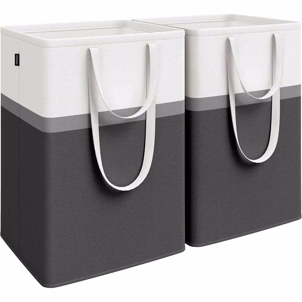 The Bazaarist Set of 2 Collapsible Fabric Freestanding Laundry Hampers with Handles, Jet Black – 2