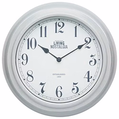 KitchenCraft Living Nostalgia Analogue Silent Quartz Wall Clock, Diameter: 25.5 cm, Grey