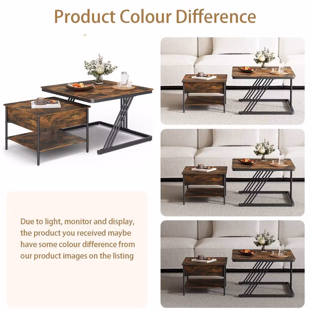 Dprodo Set of 2 Round Nesting Coffee Tables in Brown Walnut Finish – 5