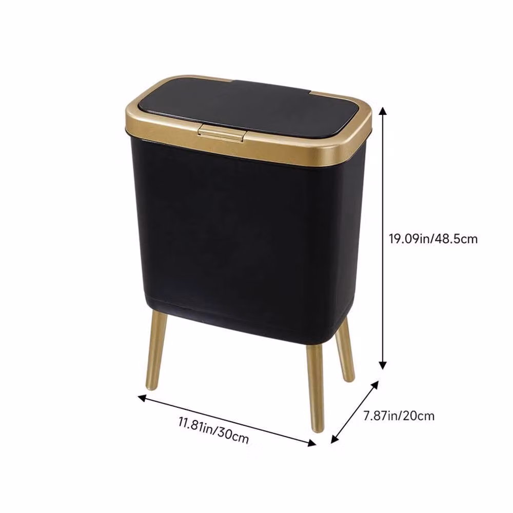 PAWNORA Kitchen Rubbish Bin with Flip Lid, Black and Gold, W: 30 cm, D: 20 cm, H: 48.5 cm – 2