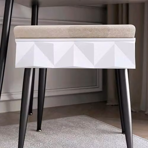 CARME Montana Padded Velvet Storage Stool in White and Black, W/D/H: 45 x 40 x 45 cm – 1