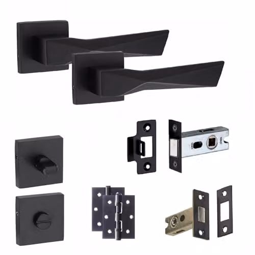Golden Grace Aura Design Bathroom Door Handle Set in Matt Black – 1