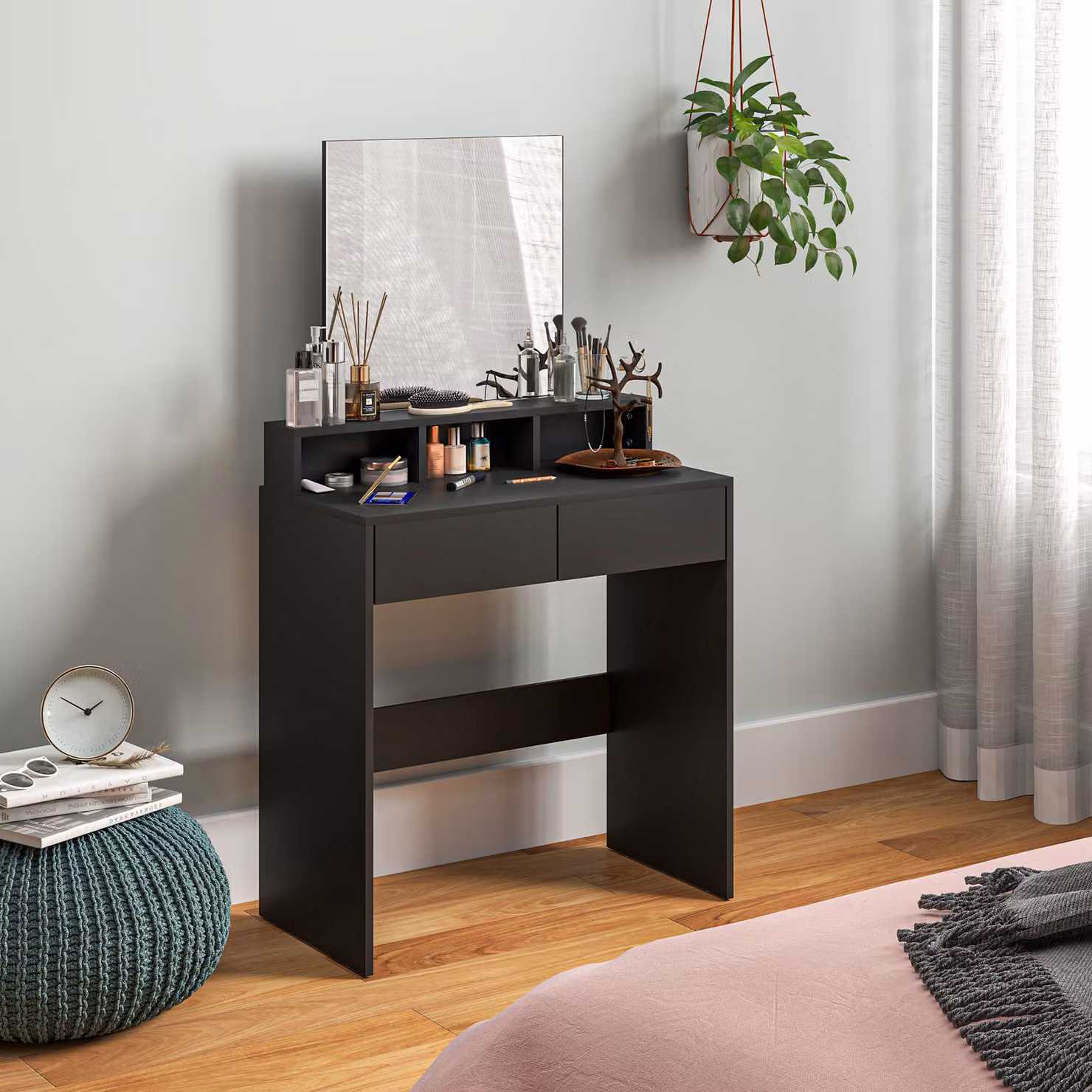 HOMCOM Multi-Storage Dressing Table with Mirror in Black – 2