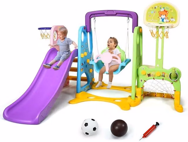 Costway Kids Climber Playset with Slide and Swing in Purple