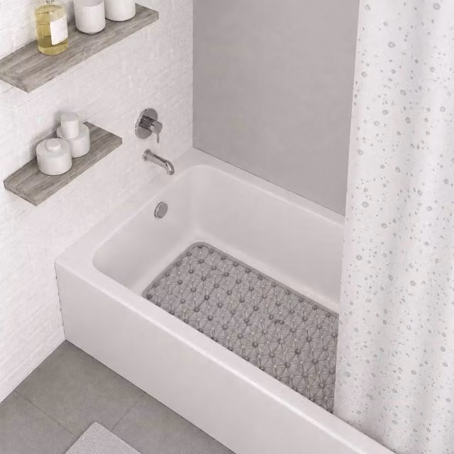 Showerdrape Droplets White Polyester Shower Curtain and Laguna Grey Anti Slip Bath Mat Set, W: 180 cm, H: 180 cm