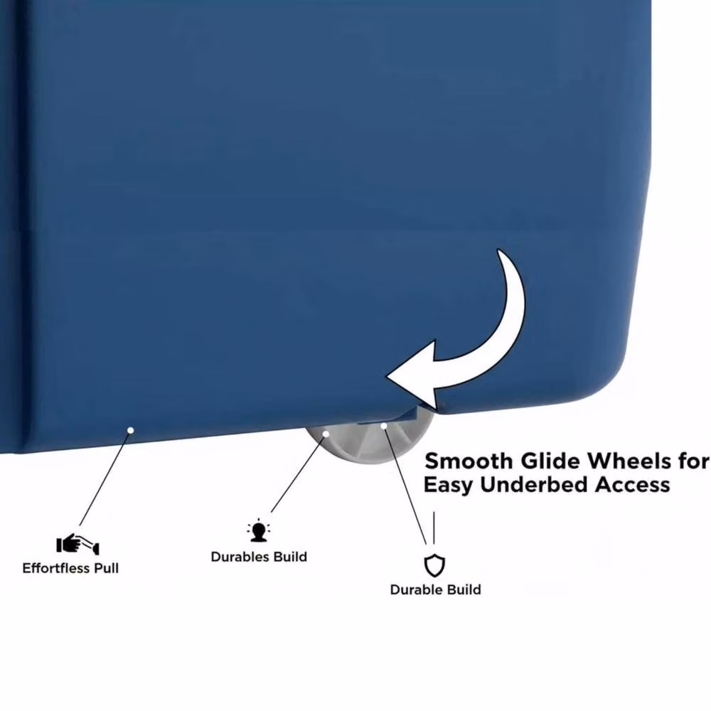 FLAVORA Set of 3 Blue Underbed Storage Boxes with Lids and Wheels, 47L each, W/D/H: 50 x 50 x 50 cm – 3