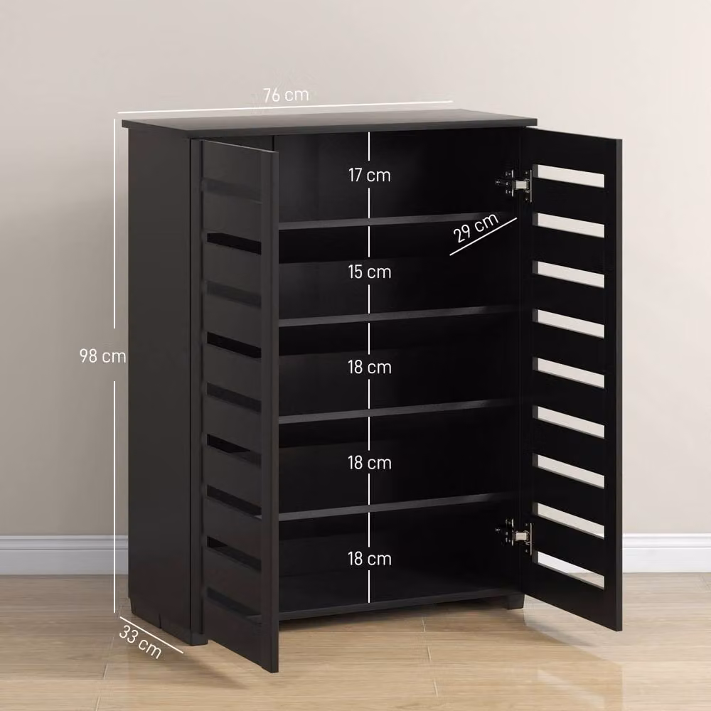 Wyld Haus Kamoza Black Slim Shoe Cabinet with 5 Tiers and Slatted Hinged Doors, W/D/H: 80 x 33 x 98 cm – 3