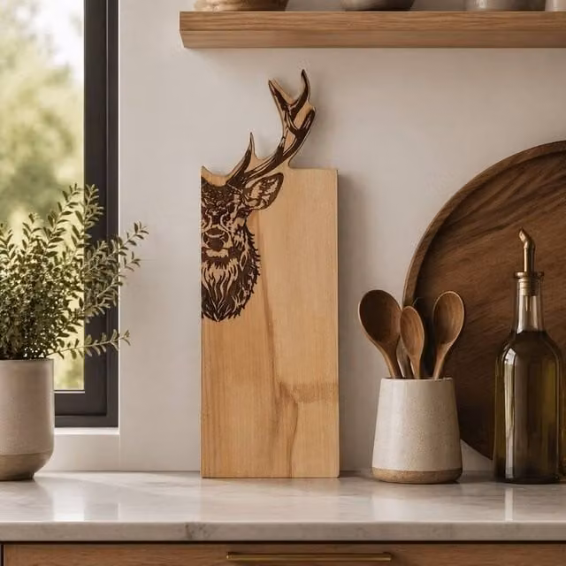 Selbrae House Stag Framed Beech Serving Board in Sand and Brown