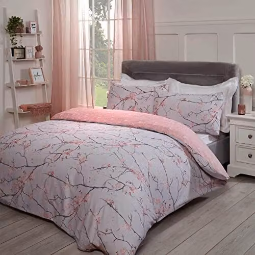 Dreamscene Spring Blossoms Reversible Pink Floral Duvet Cover and Pillowcase Set, W/D/H: 180 x 200 cm – 1
