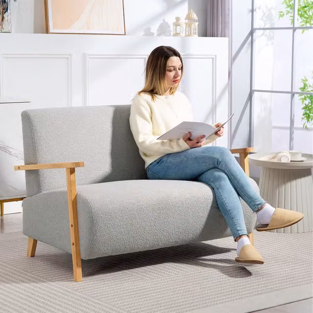 HOMCOM Modern 2 Seater Fabric Loveseat in Grey