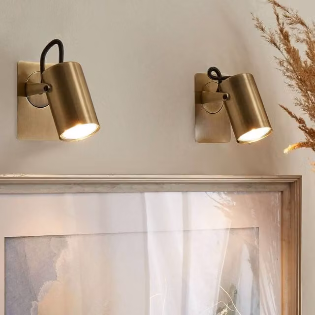 Wyld and Coco Set of 2 Industrial Brass Wall Lamps with Adjustable Arms in Bronze – 1