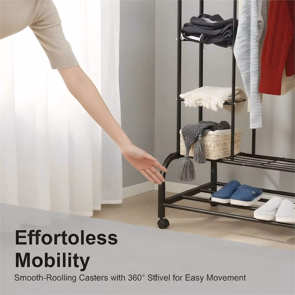 SPETLEK Heavy Duty Double Rail Rolling Garment Rack in Matt Black, Width: 80 cm – 4