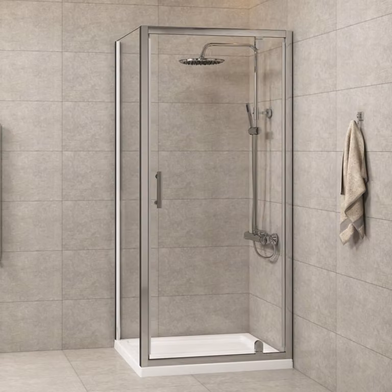 Royal Bathrooms Cube Square or Rectangular Pivot Door Shower Enclosure with 6mm Clear Glass and Silver Frame, W: 185 cm