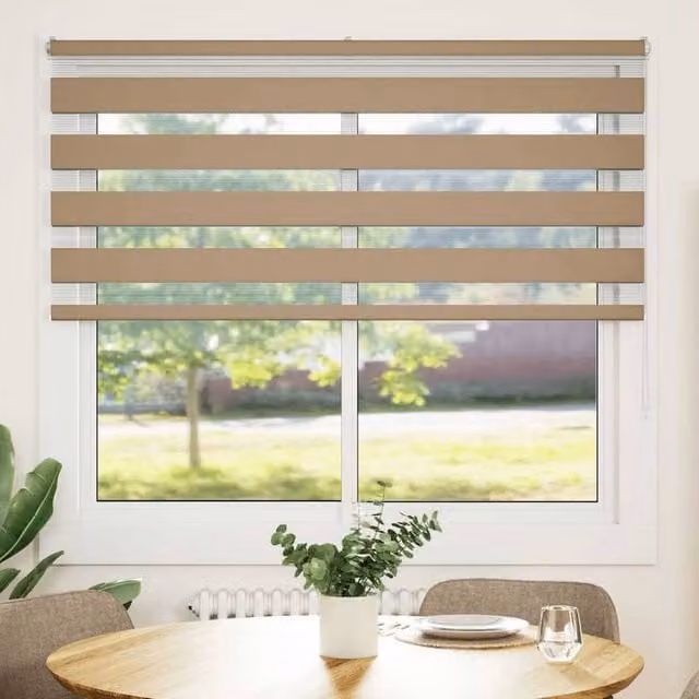 Berkfield Home Zebra Blind in Sand Brown, Polyester Fabric, W: 100 cm, H: 165 cm