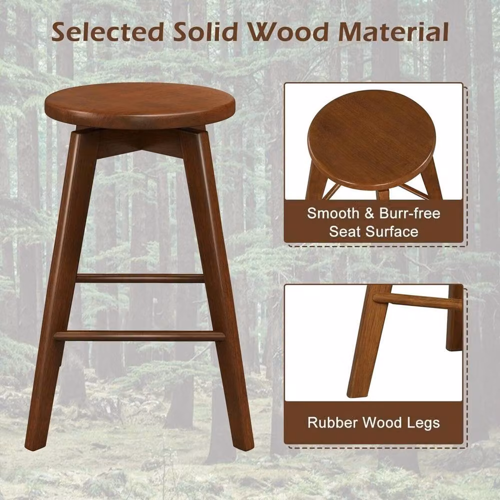 VOGREX 2 Pack Swivel Backless Brown Rubberwood Counter Stools – 5