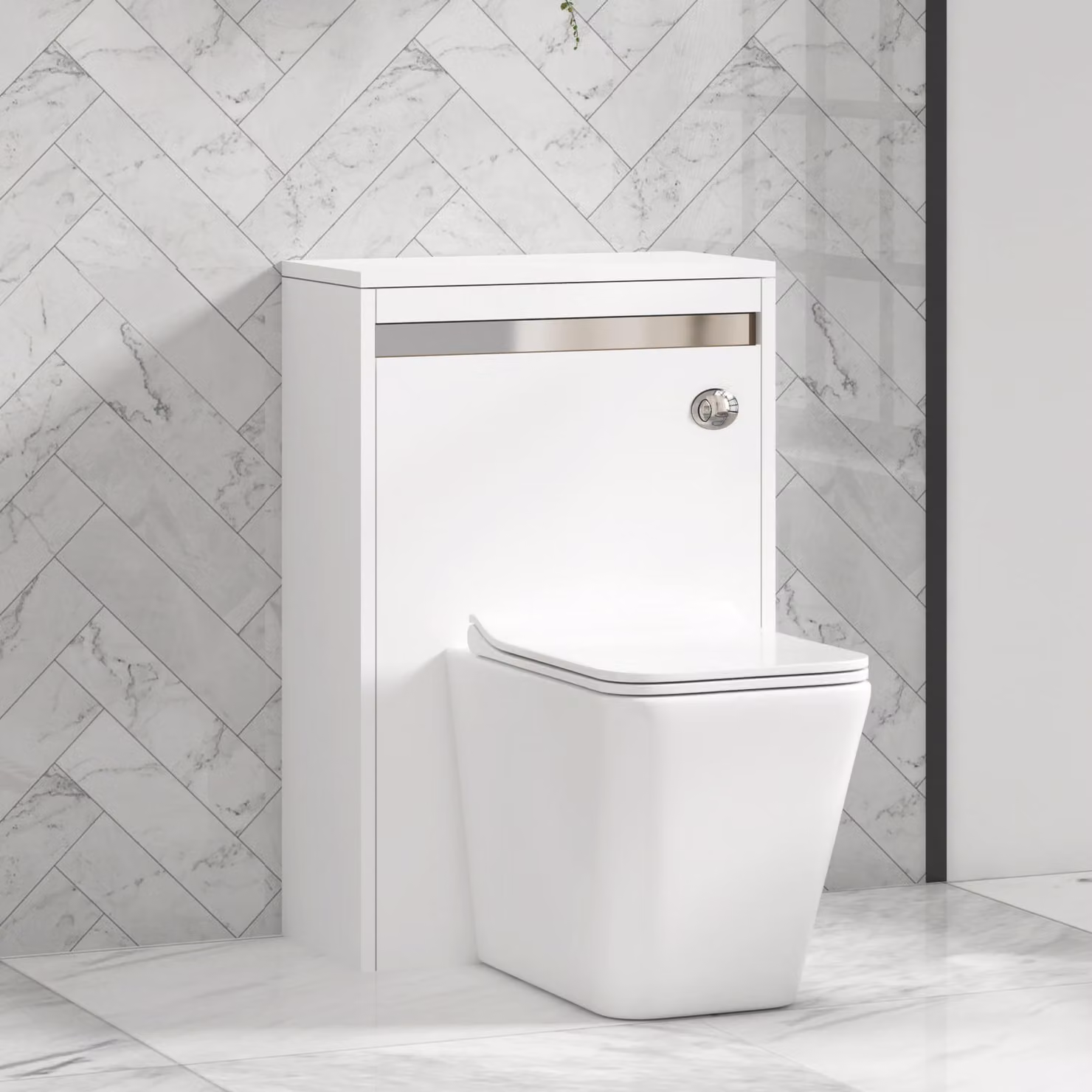 Royal Bathrooms Orion Matt White Wall Mounted WC Unit with Elena Rimless Ceramic Toilet Pan, Slim Soft Close Seat and Cistern, Width: 54 cm