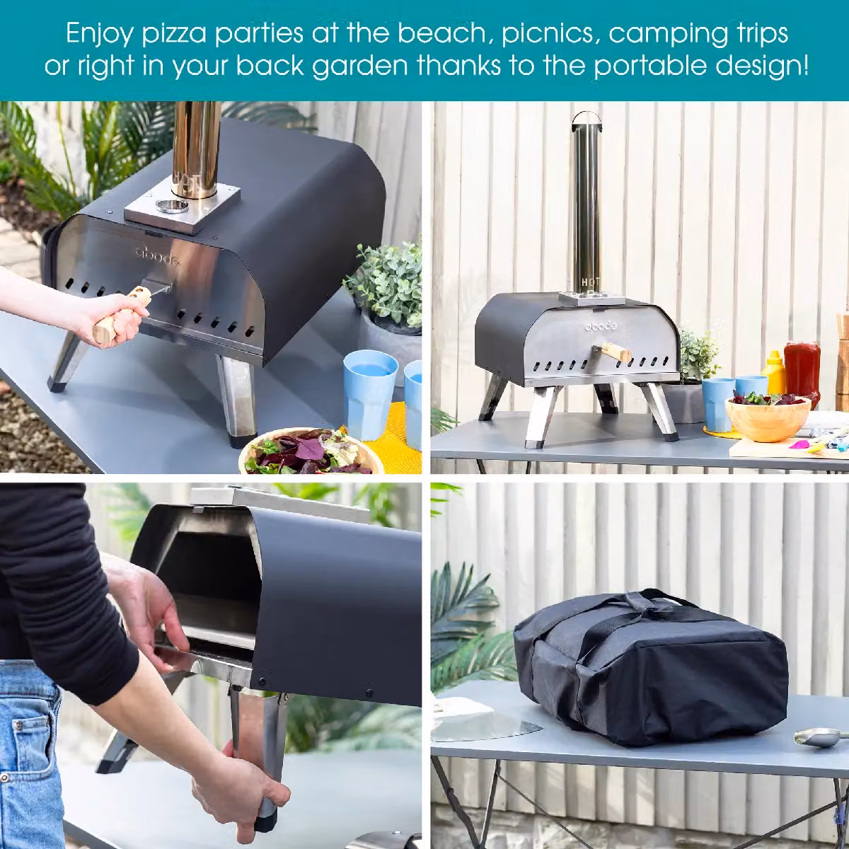 Abode Portable 13 Inch Wood Pellet Pizza Oven and Smoker in Black with Cover and Thermometer – 8