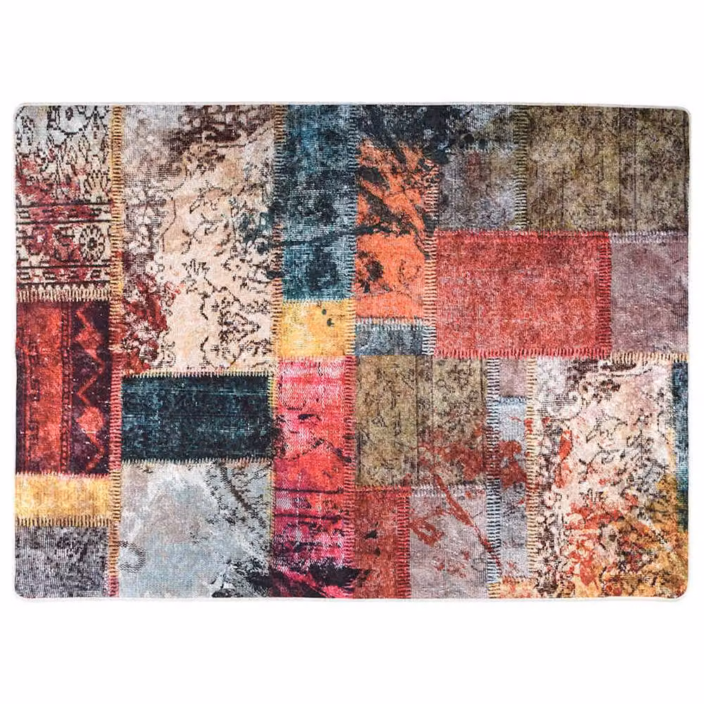 Berkfield Home Patchwork Washable Round Anti Slip Rug, Multicolour, W: 100 cm