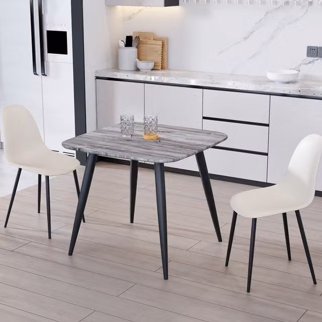 Calico Aspen Dining Set with Grey Oak Table and 2 Black Curve Plastic Chairs