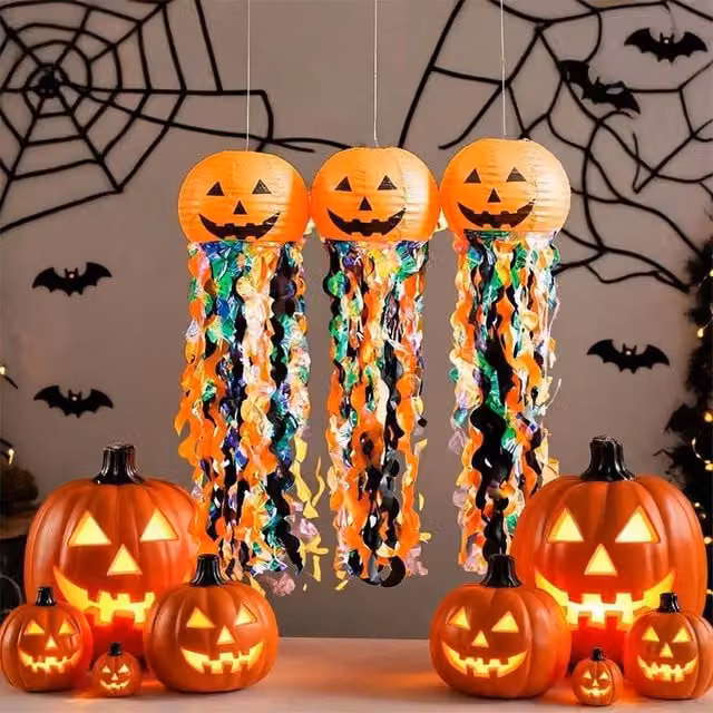 Lovii 3-Piece Halloween Pumpkin Paper Lantern Decorations in Orange and Multicolour – 1