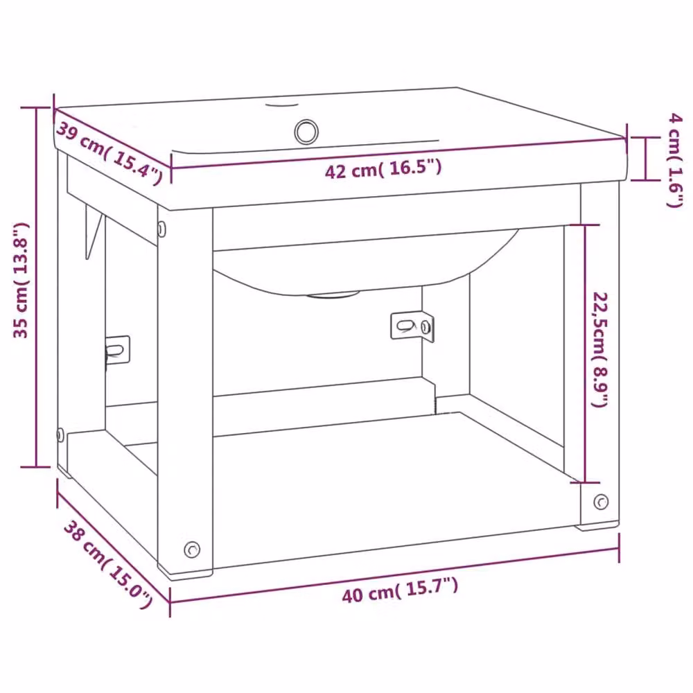 Berkfield Home Elegant Bathroom Washbasin Frame with Built-in Basin in Black Matt Iron – 3