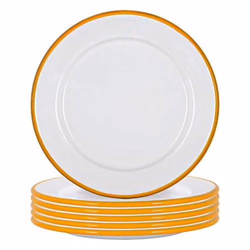 Argon Tableware Enamel Side Plates, Set of 6, Yellow and White, Diameter: 20 cm – 1