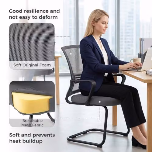 HOMCOM Grey Fabric Office Chair with Armrests and Cantilever Base – 4