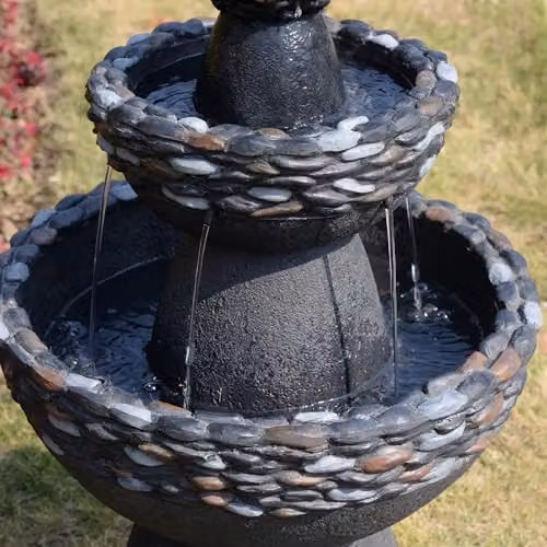 Teamson Home 3-Tier Pedestal Outdoor Water Feature Cascade Fountain in Grey Stone Finish – 4