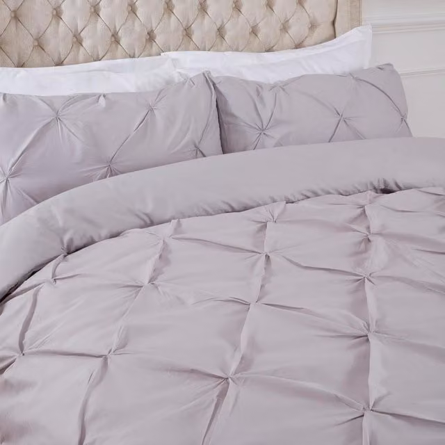 Highams Diamond Pintuck Duvet Set in Silver, Superking, W: 200 cm x L: 220 cm
