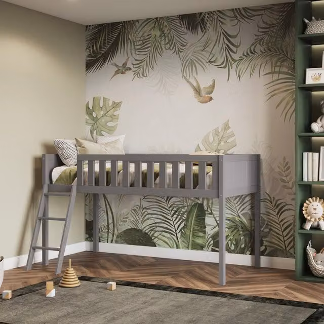 Flair Bea Shorty Midsleeper Cabin Bed in Grey and White Solid Pine Wood