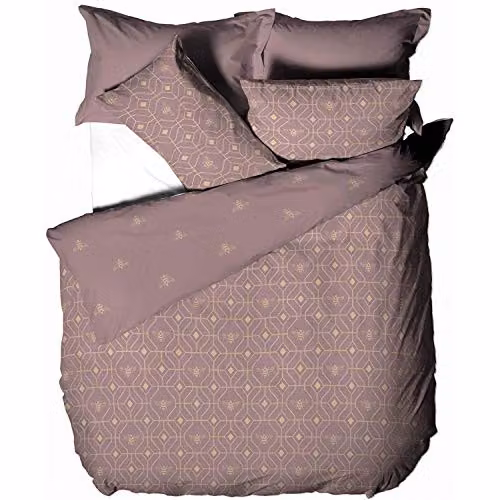 Furn Bee Deco Reversible Geometric Duvet Cover and Pillowcase Set in Pink and Gold, W/D/H: 180 x 200 cm and 50 x 75 cm