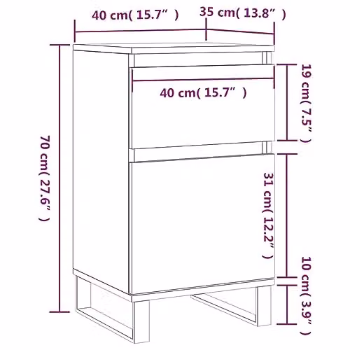 vidaXL Set of 2 Modern Black Sideboards in Engineered Wood, W/D/H: 40 x 35 x 70 cm – 3