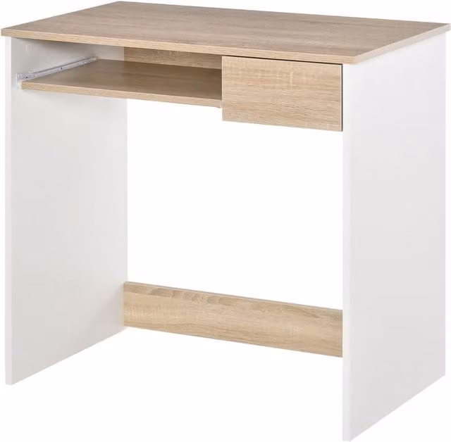 ERGOVEXA Modern Compact Computer Desk with Keyboard Tray in Light Oak – 1