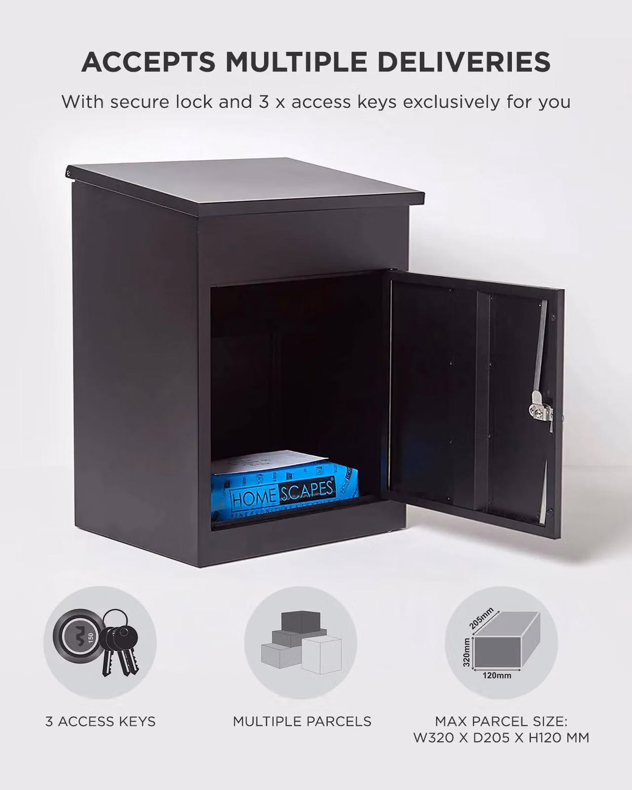 Homescapes Smart Parcel Box Medium Front Access Secure Delivery Box in Black – 5